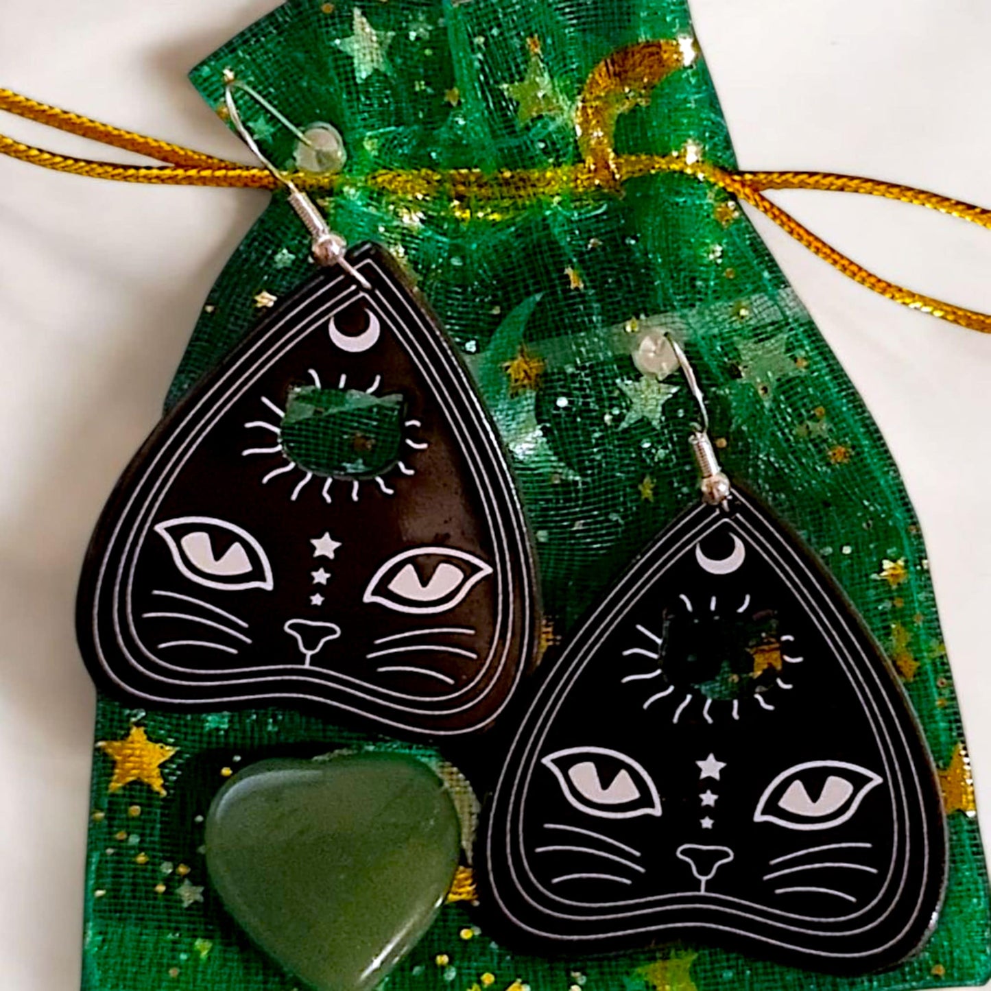 Black Cat - Ouija - Sterling Silver+ Crystal & Organza bag